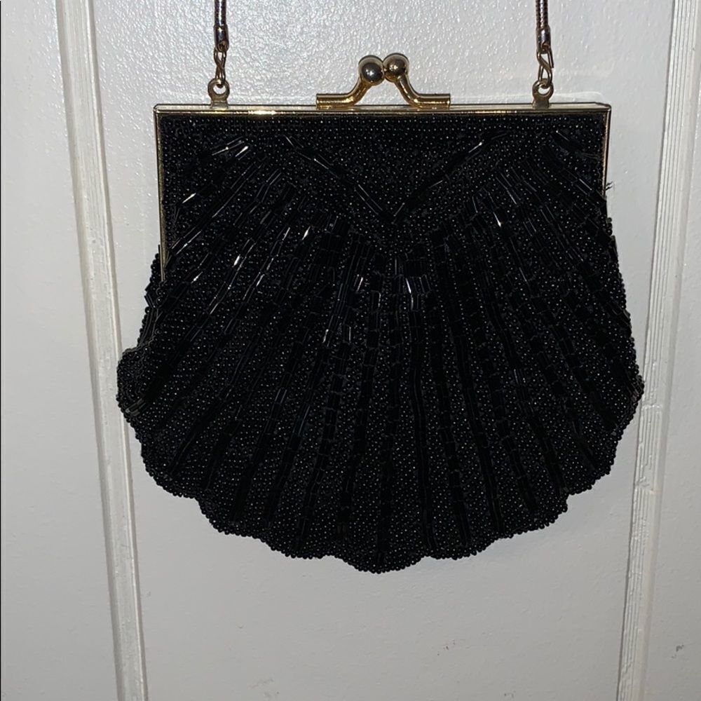 ‎Valerie Stevens black beaded crossbody evening bag